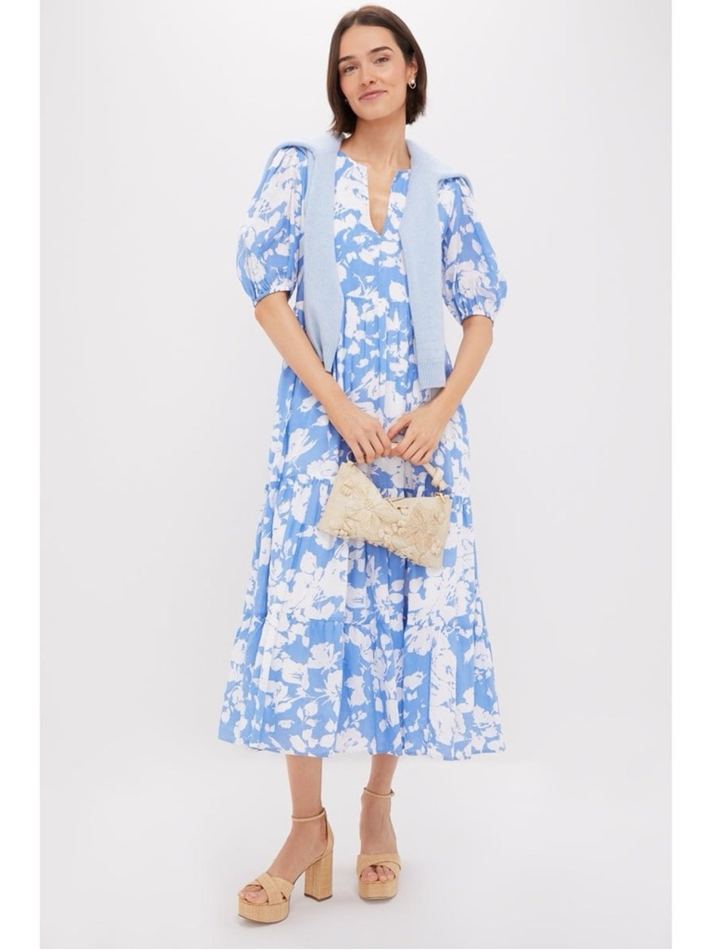 HYACINTH HOUSE Blue and White Floral Cisco Maxi Dress Size XXS